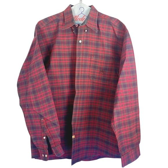 Cinch Other - Cinch Western Shirt Mens XL Meas. Red Plaid Long Sleeve Button Down Cotton Tag L